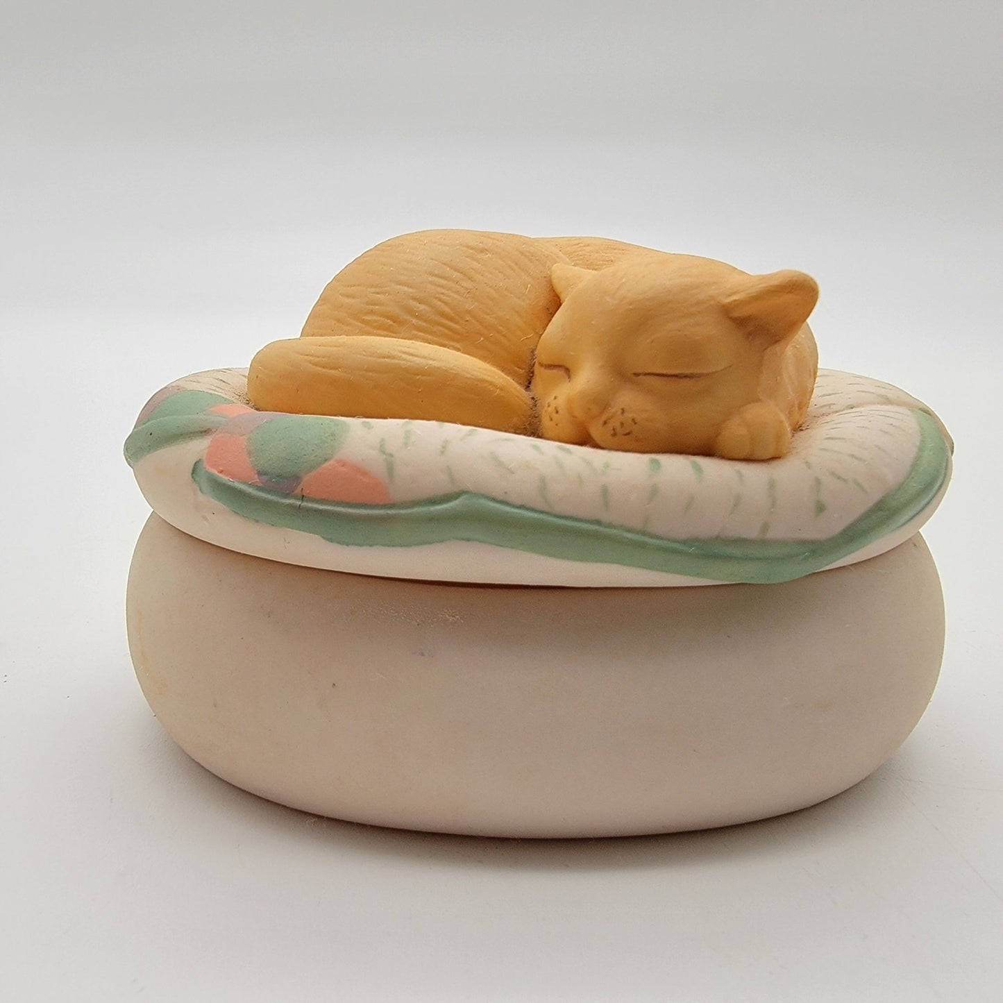 Vintage Hallmark Sleeping Kitten Porcelain Bisque Trinket Box