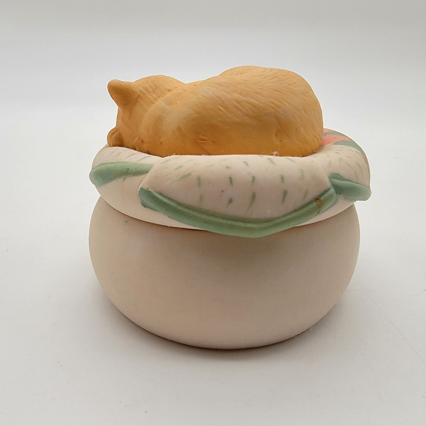 Vintage Hallmark Sleeping Kitten Porcelain Bisque Trinket Box