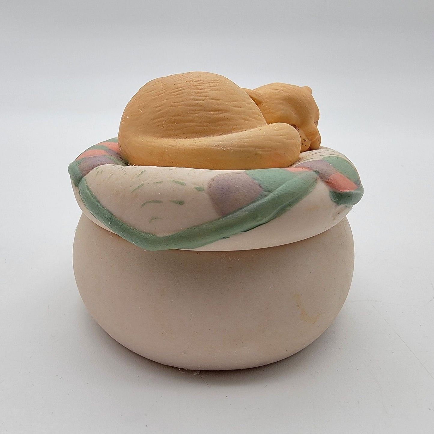 Vintage Hallmark Sleeping Kitten Porcelain Bisque Trinket Box