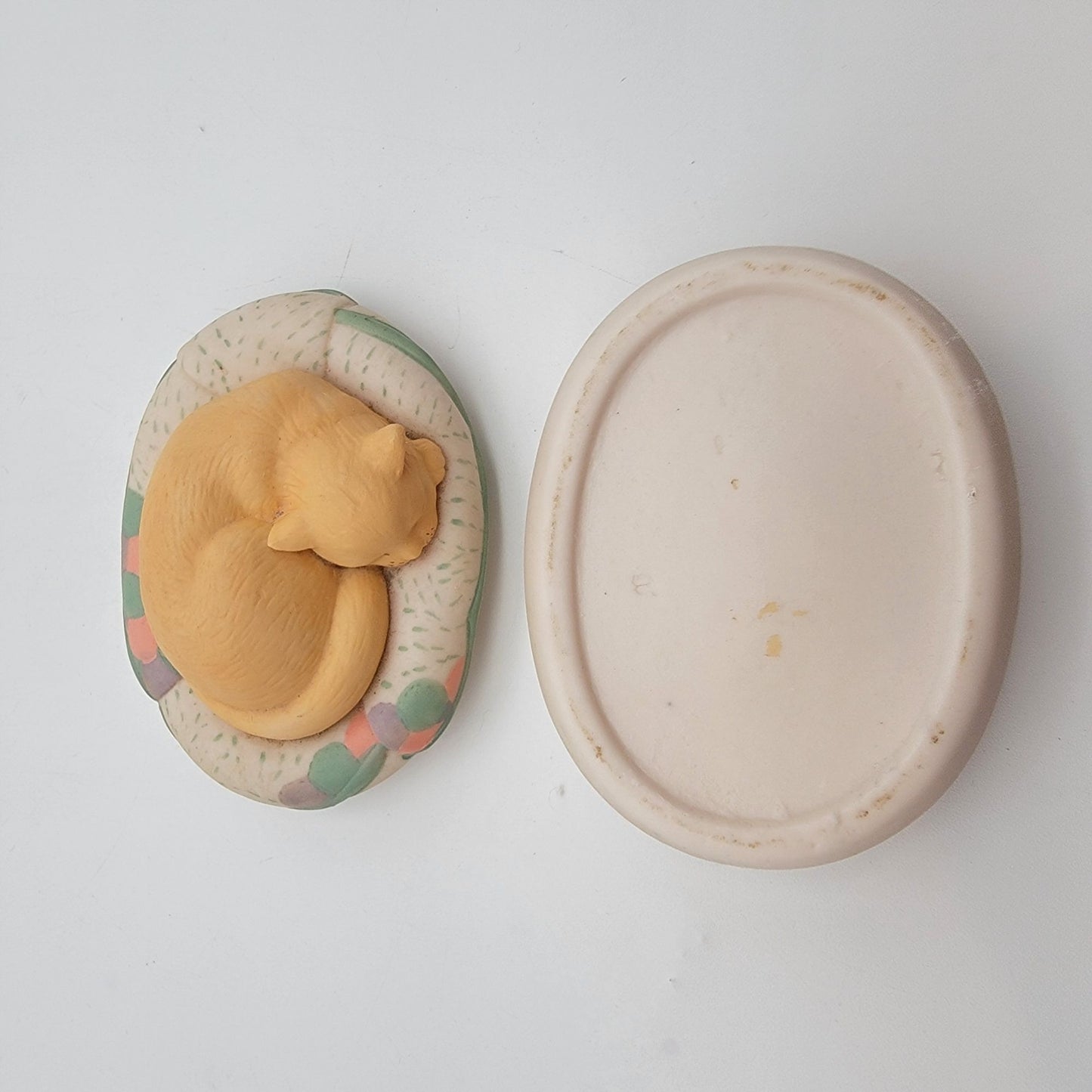 Vintage Hallmark Sleeping Kitten Porcelain Bisque Trinket Box
