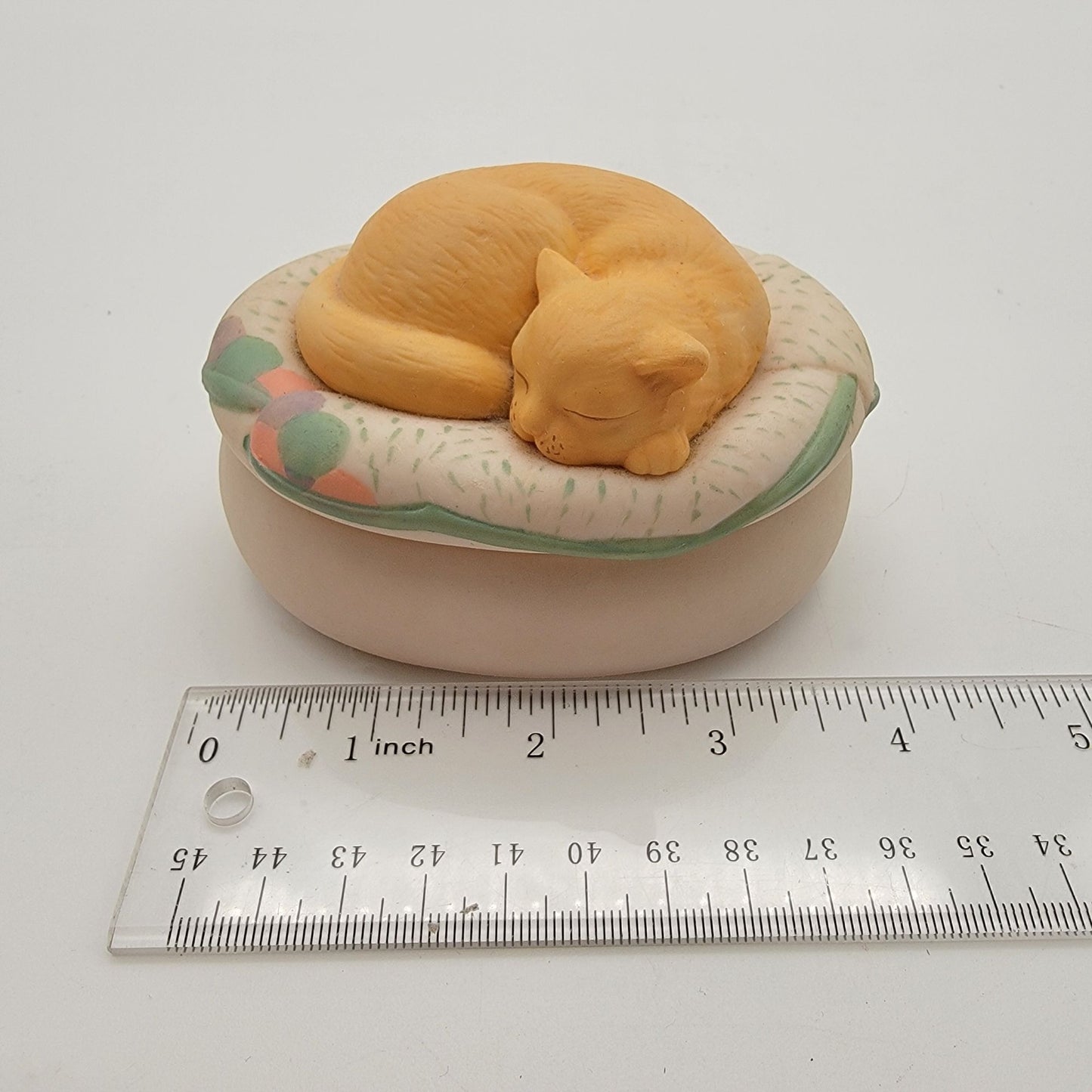 Vintage Hallmark Sleeping Kitten Porcelain Bisque Trinket Box