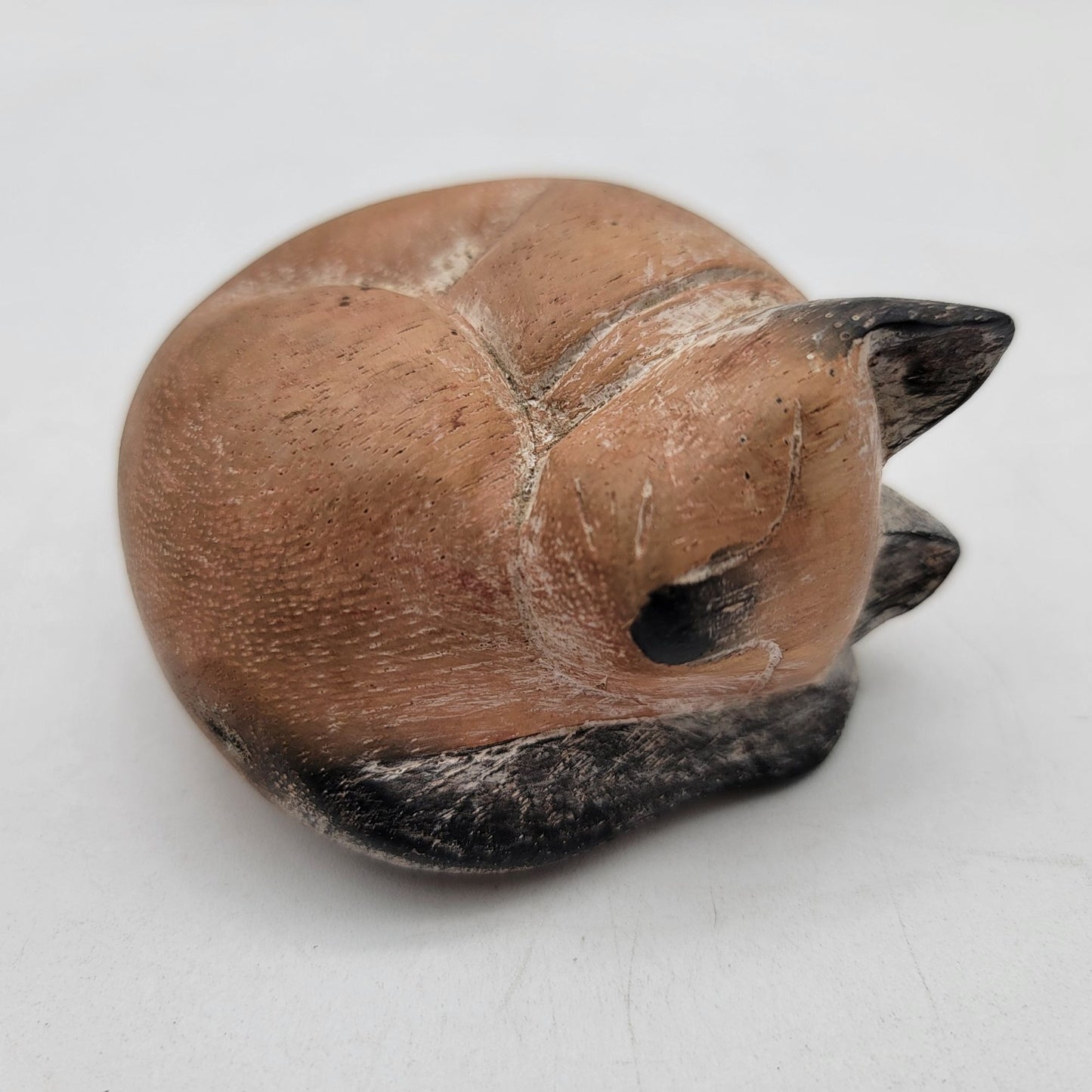 Vintage Hand-Carved Wooden Sleeping Cat Figurine