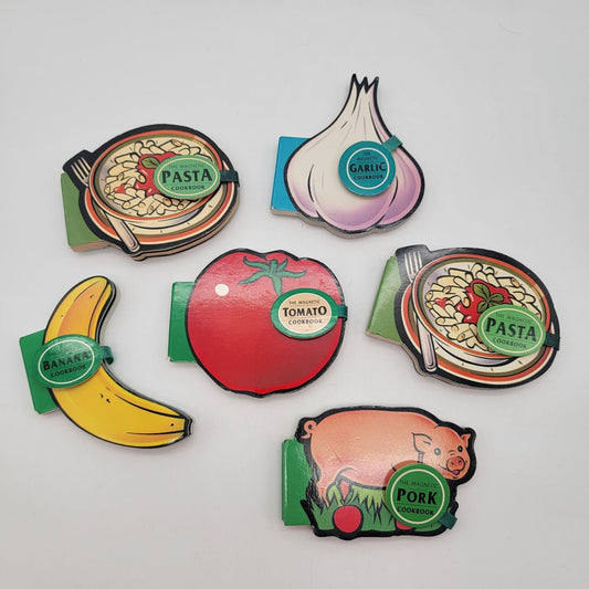 Vintage The Magnetic Cookbook Set Of 6 - Pasta Garlic Tomato Banana & Pork