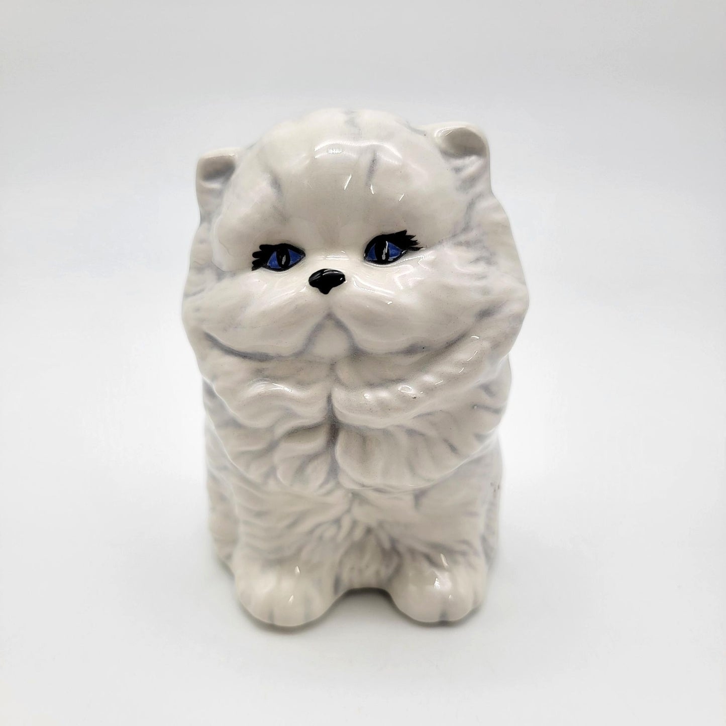 Hand-Painted White Persian Cat Figurine Blue Eyes