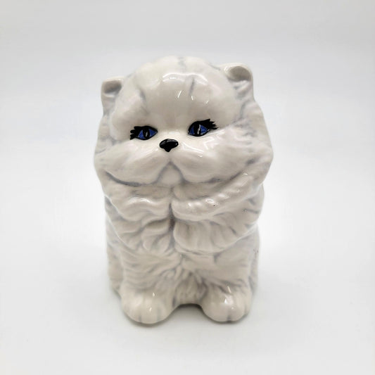 Hand-Painted White Persian Cat Figurine Blue Eyes