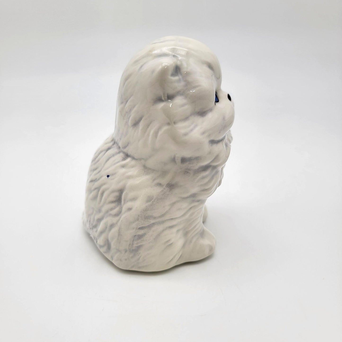 Hand-Painted White Persian Cat Figurine Blue Eyes