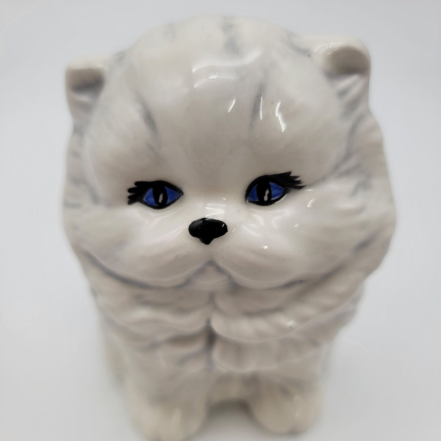 Hand-Painted White Persian Cat Figurine Blue Eyes