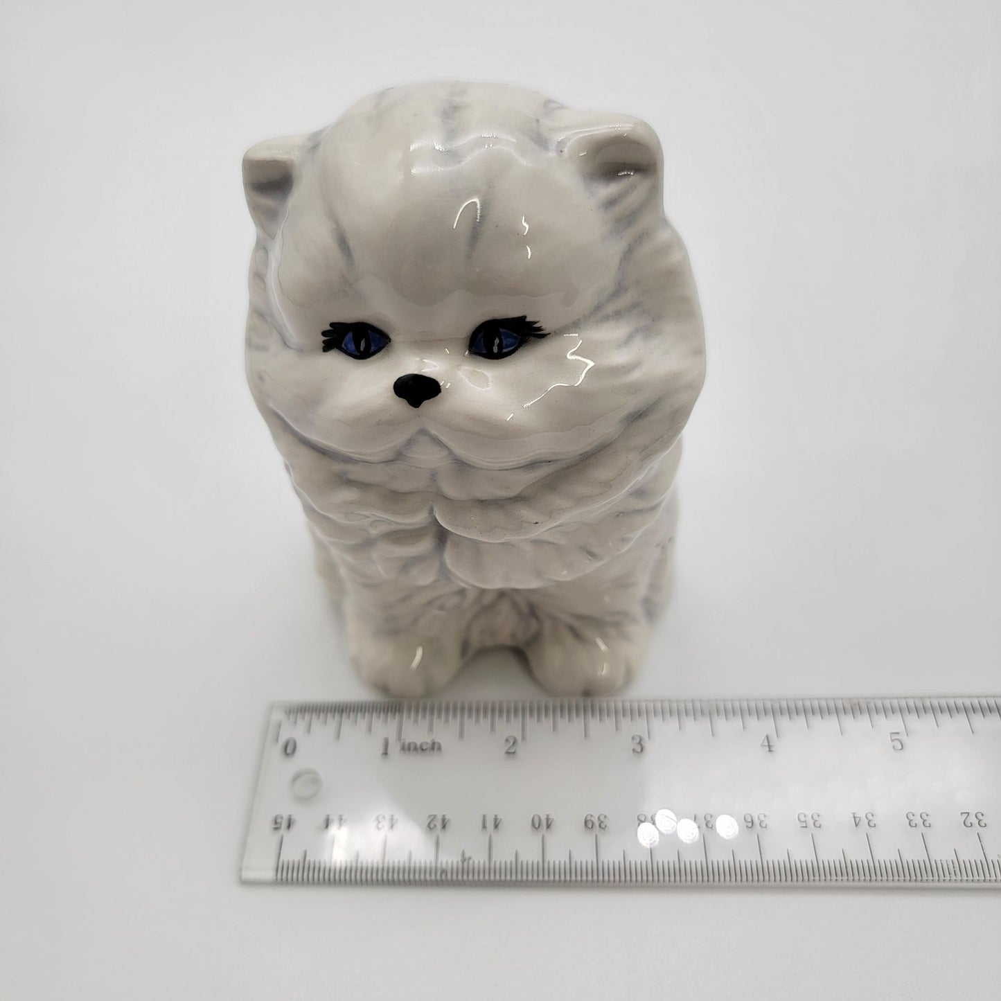 Hand-Painted White Persian Cat Figurine Blue Eyes