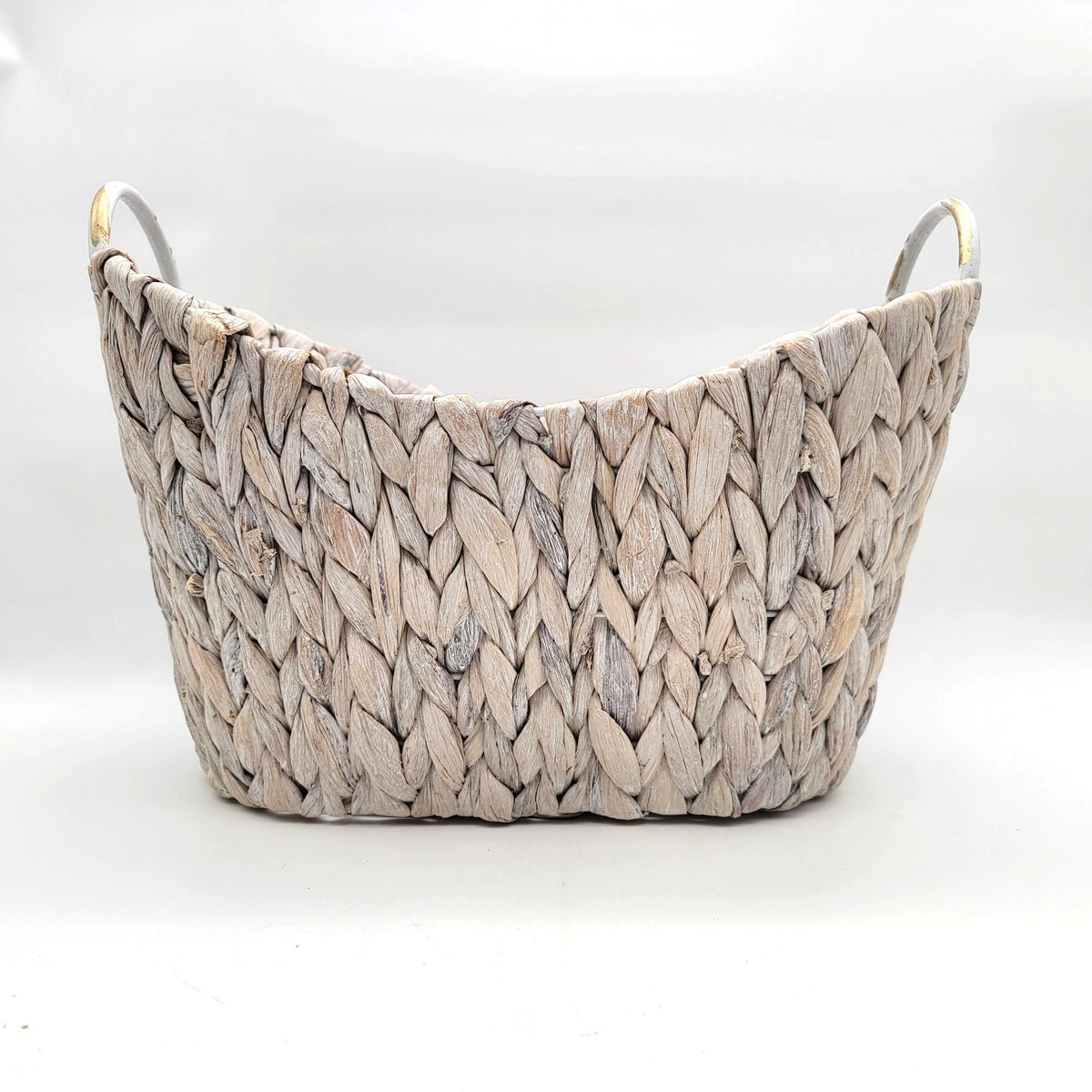 Natural Whitewashed Woven Basket With Handles