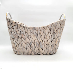 Natural Whitewashed Woven Basket With Handles