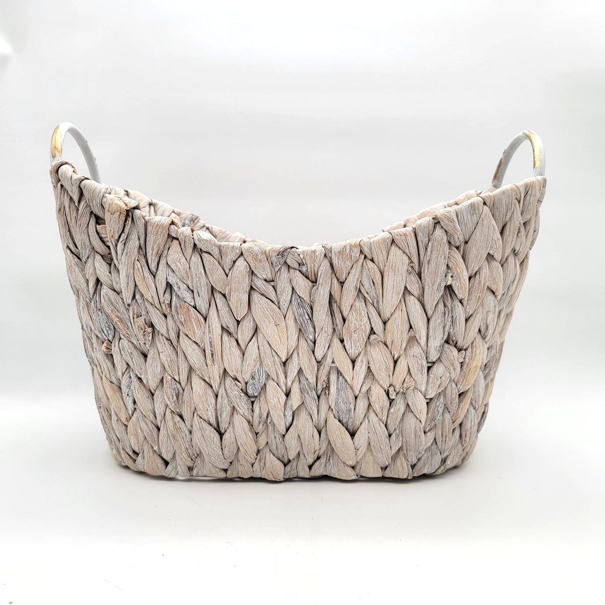 Natural Whitewashed Woven Basket With Handles