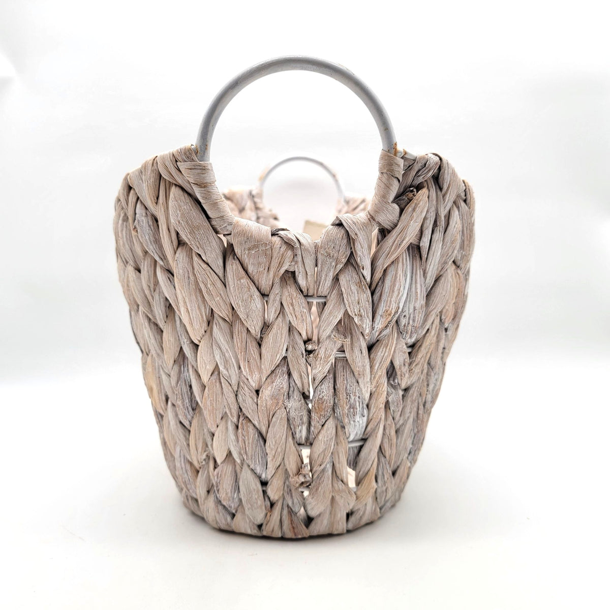 Natural Whitewashed Woven Basket With Handles