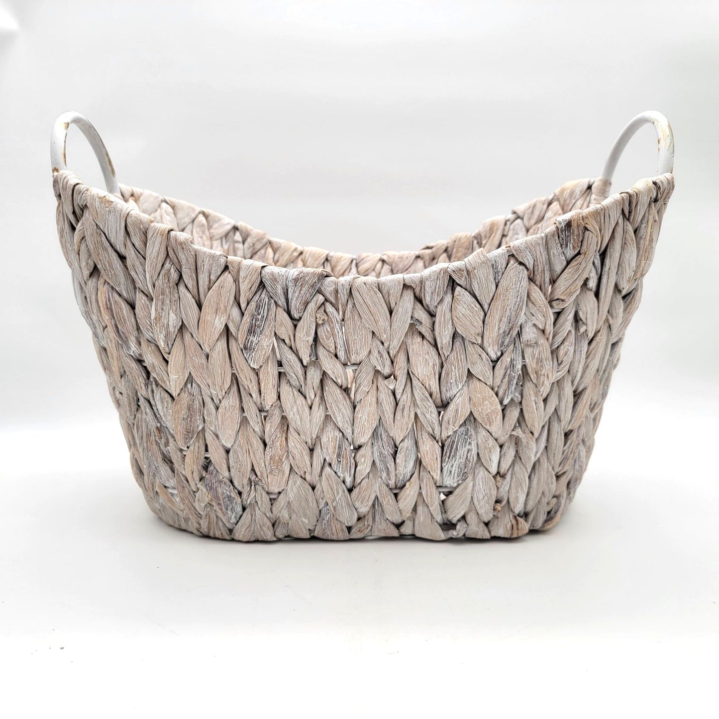 Natural Whitewashed Woven Basket With Handles