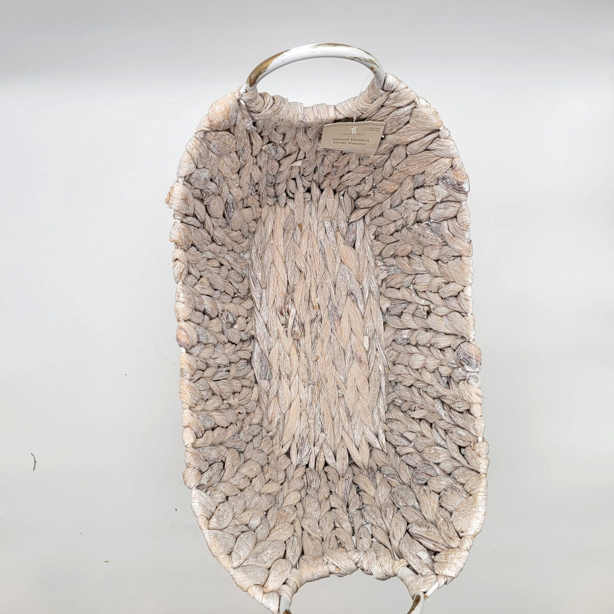 Natural Whitewashed Woven Basket With Handles
