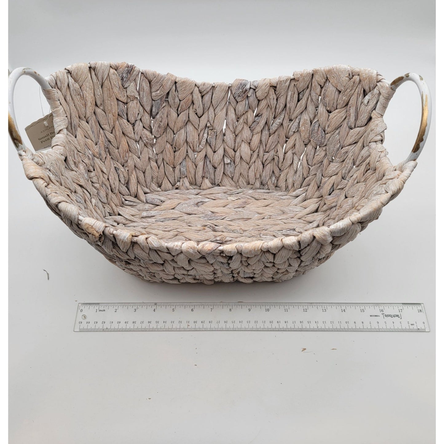 Natural Whitewashed Woven Basket With Handles