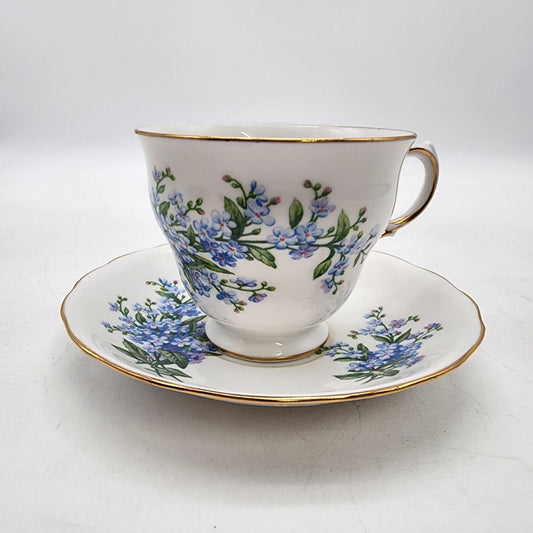 Queen Anne English Bone China Blue Floral Teacup & Saucer Set