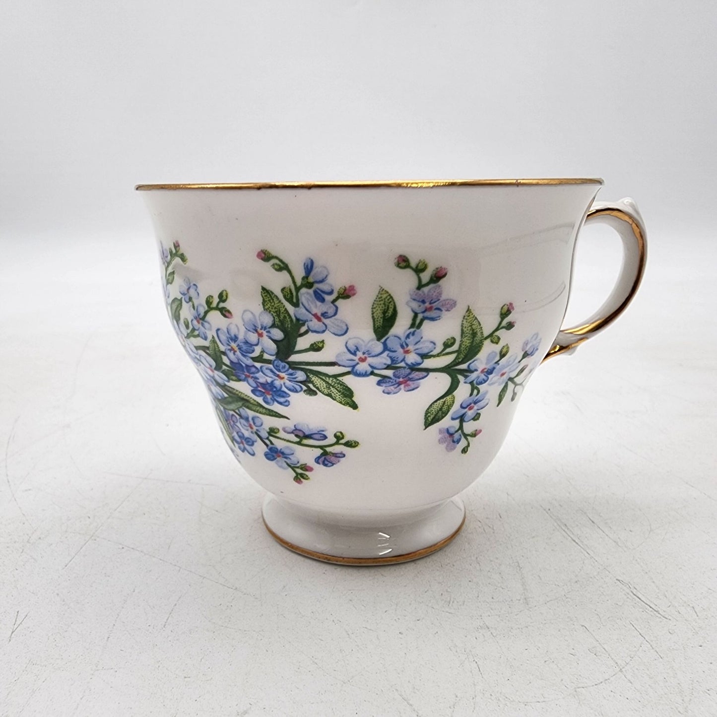 Queen Anne English Bone China Blue Floral Teacup & Saucer Set