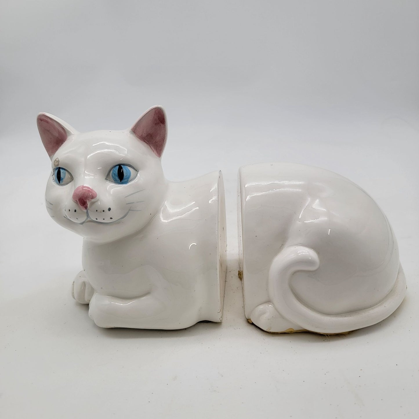 Vintage White Cat Bookends