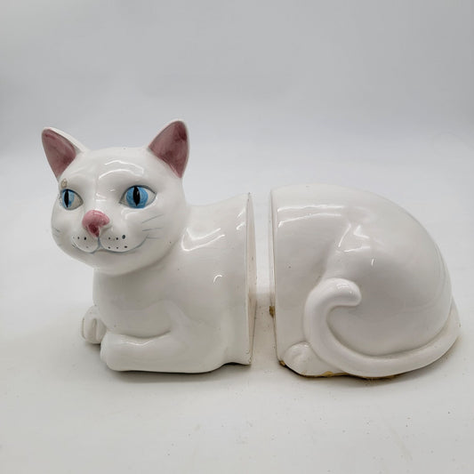 Vintage White Cat Bookends