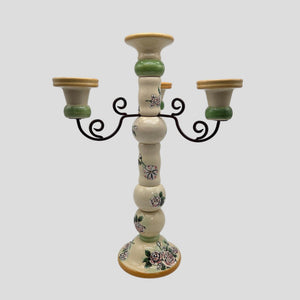 Vintage Large Hand-Painted 4-Arm Candelabra Floral