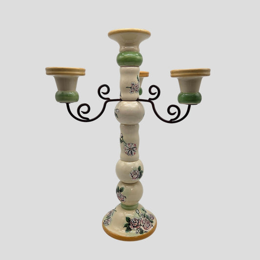 Vintage Large Hand-Painted 4-Arm Candelabra Floral