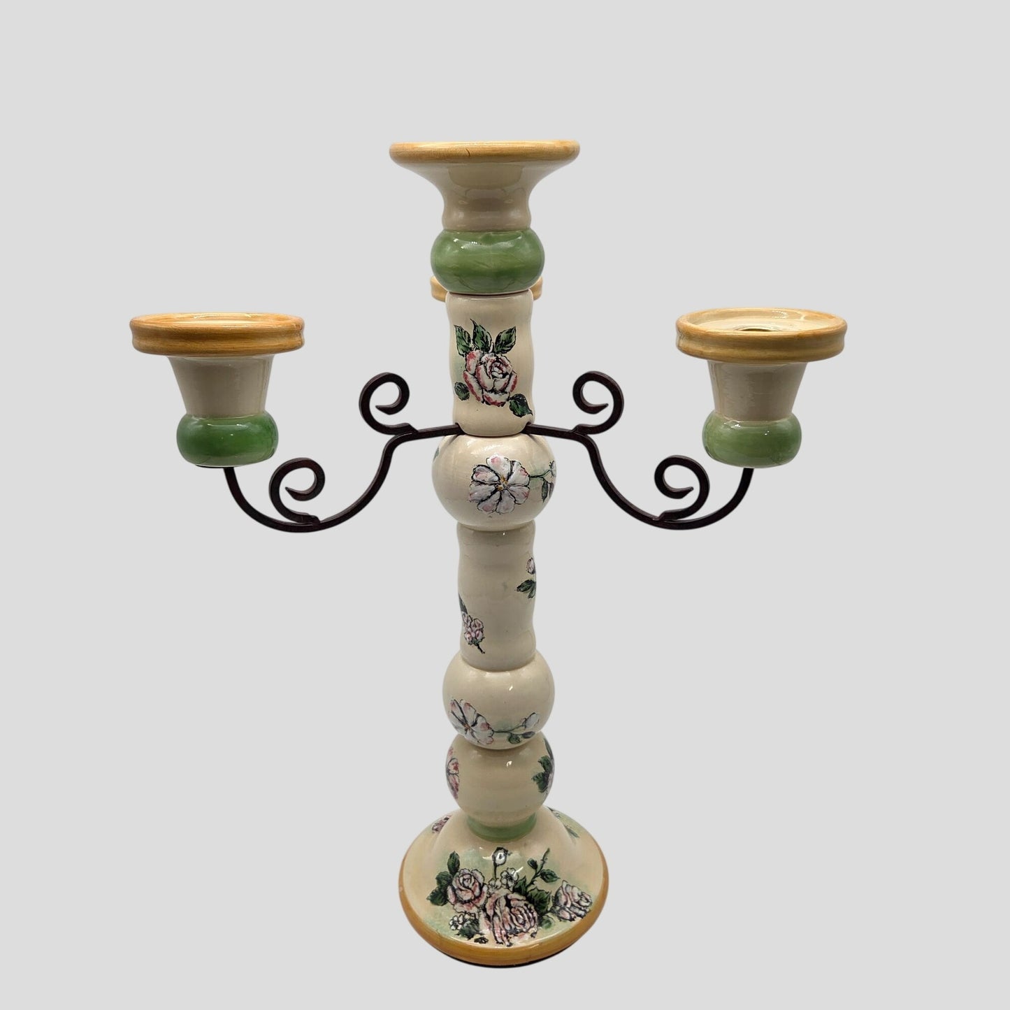 Vintage Large Hand-Painted 4-Arm Candelabra Floral