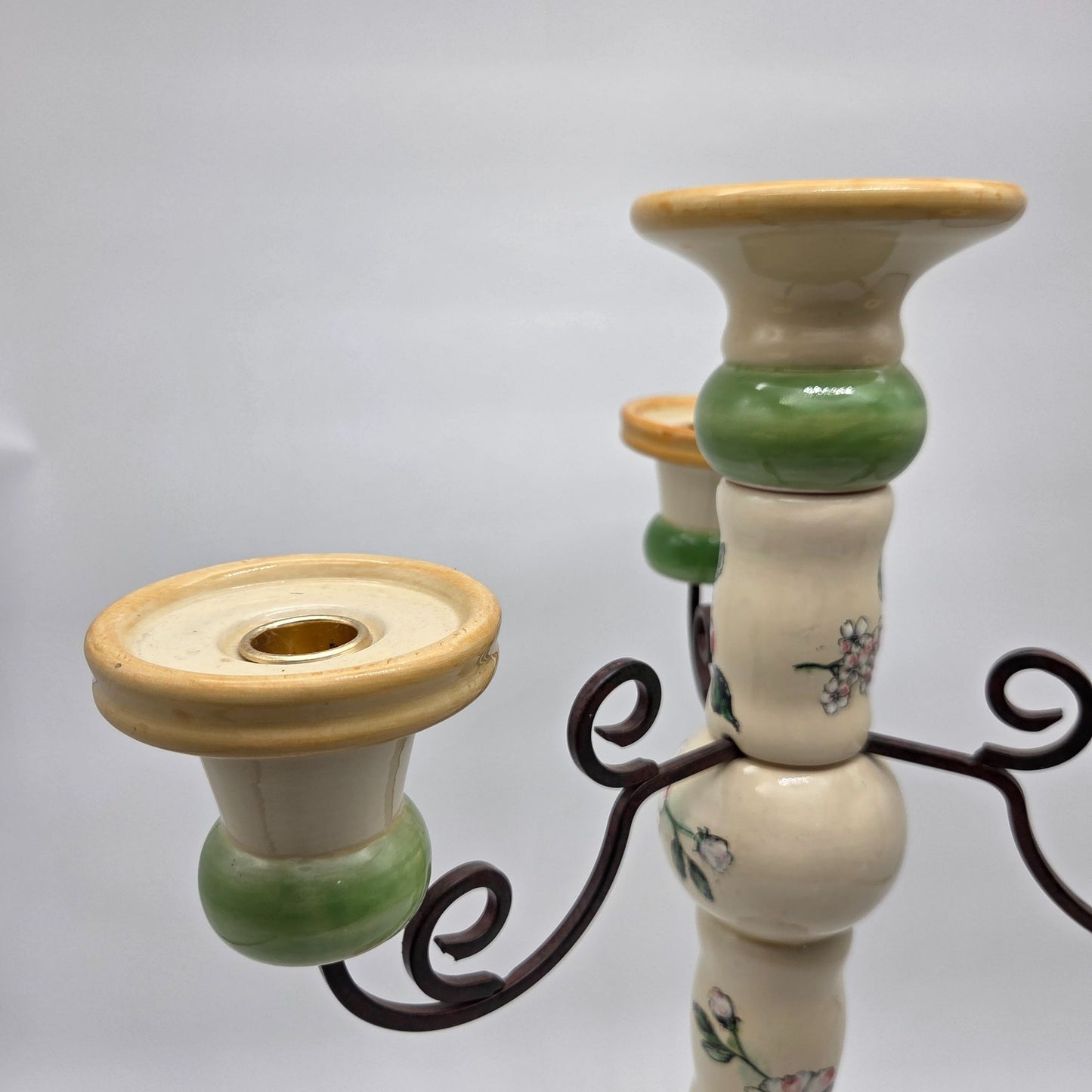 Vintage Large Hand-Painted 4-Arm Candelabra Floral