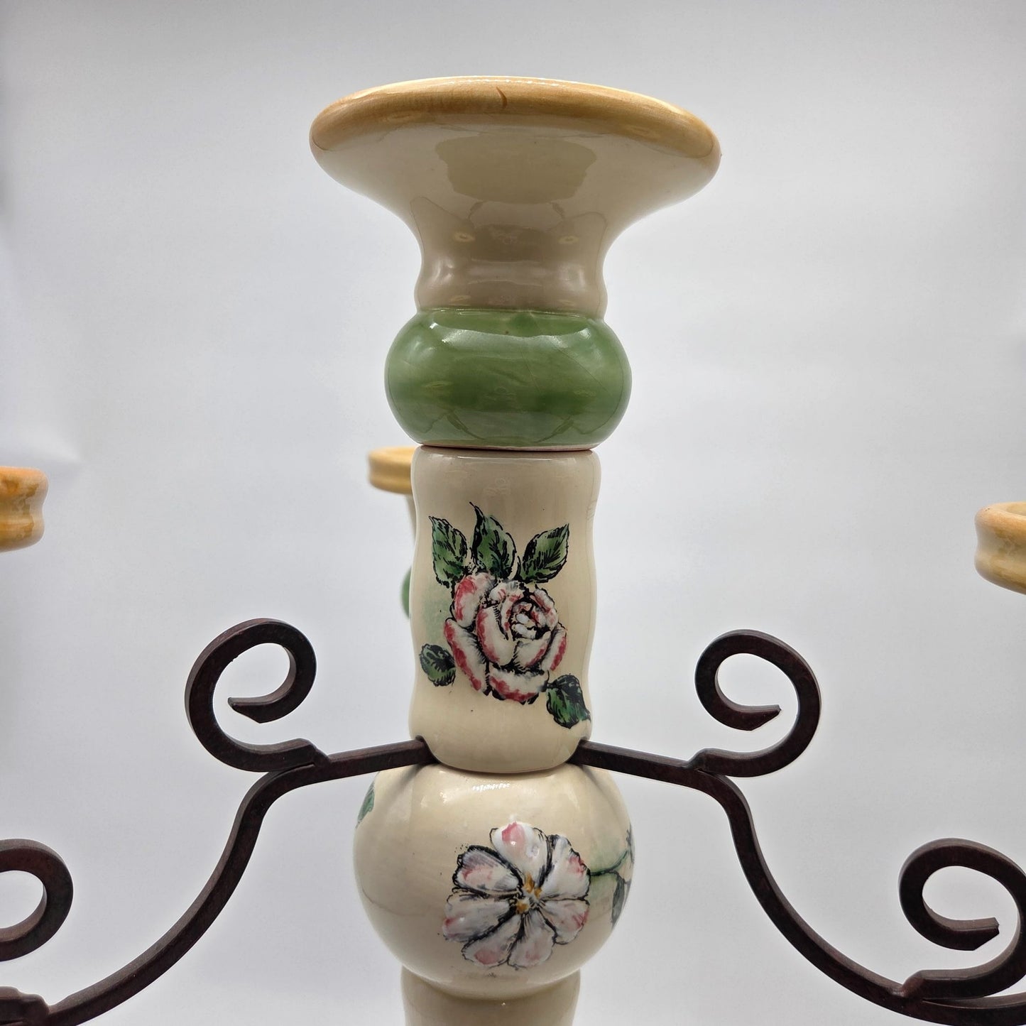 Vintage Large Hand-Painted 4-Arm Candelabra Floral