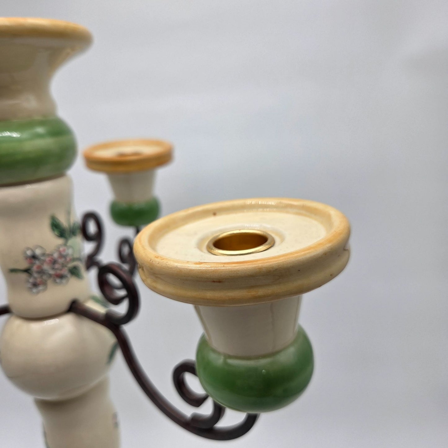 Vintage Large Hand-Painted 4-Arm Candelabra Floral