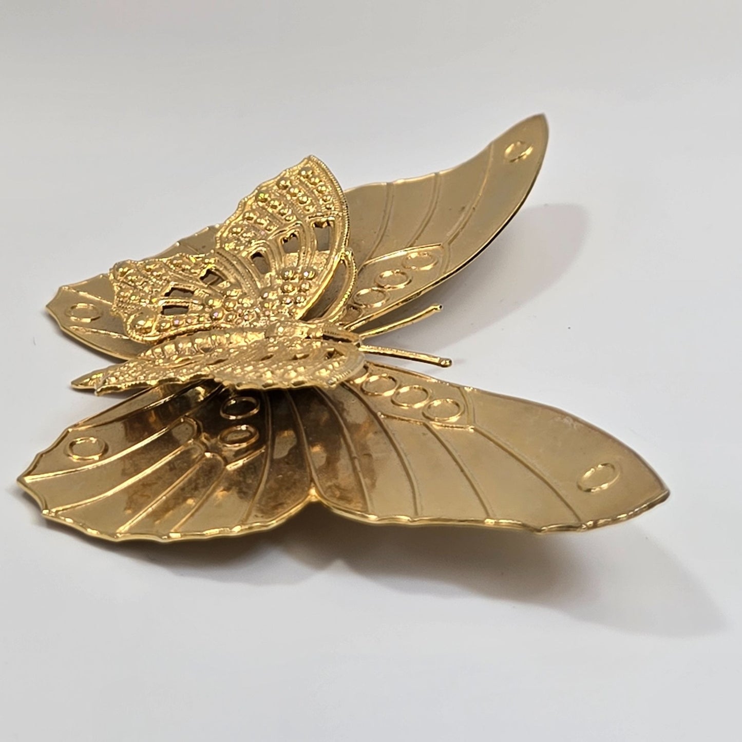 Vintage Hand-Stamped Gold-Tone 3D Butterfly Brooch