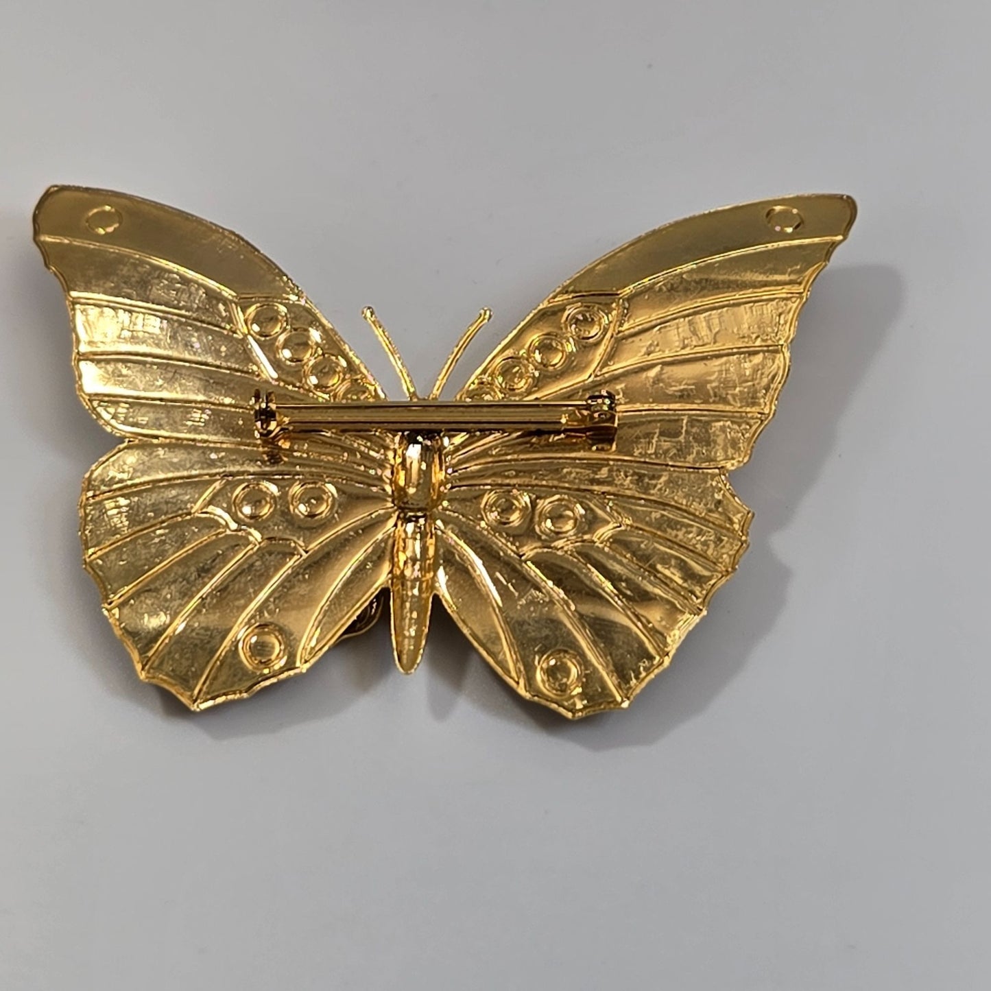 Vintage Hand-Stamped Gold-Tone 3D Butterfly Brooch