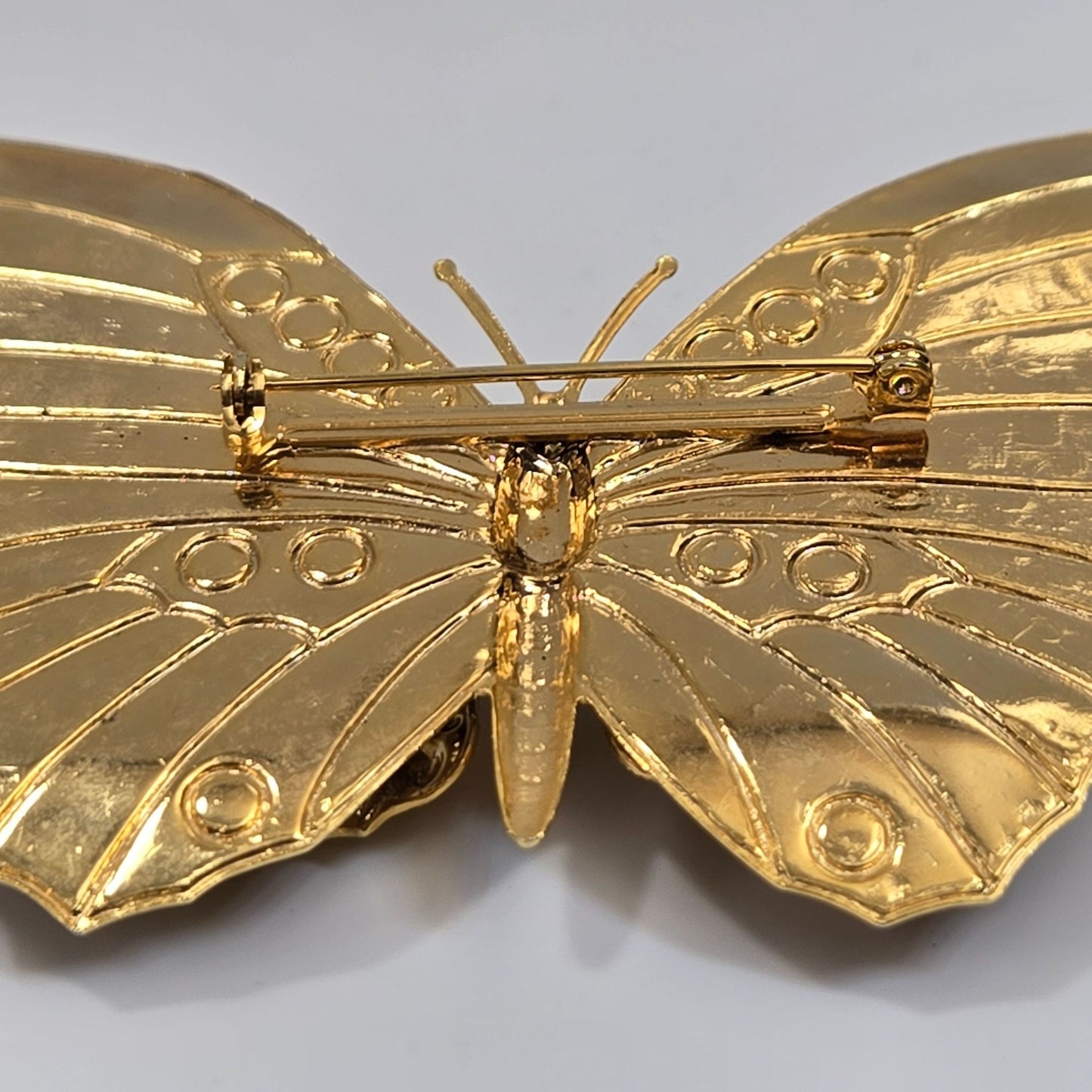 Vintage Hand-Stamped Gold-Tone 3D Butterfly Brooch