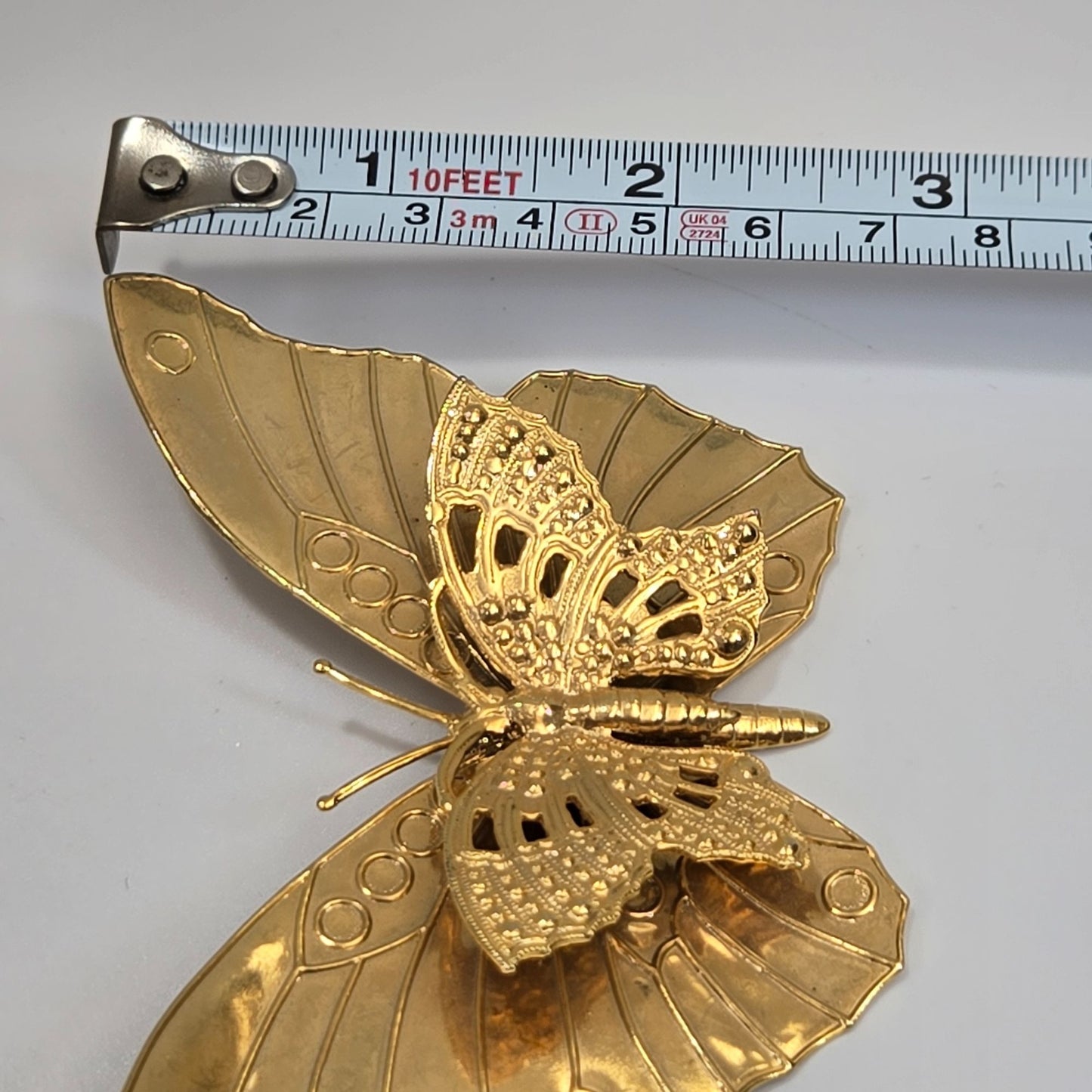 Vintage Hand-Stamped Gold-Tone 3D Butterfly Brooch