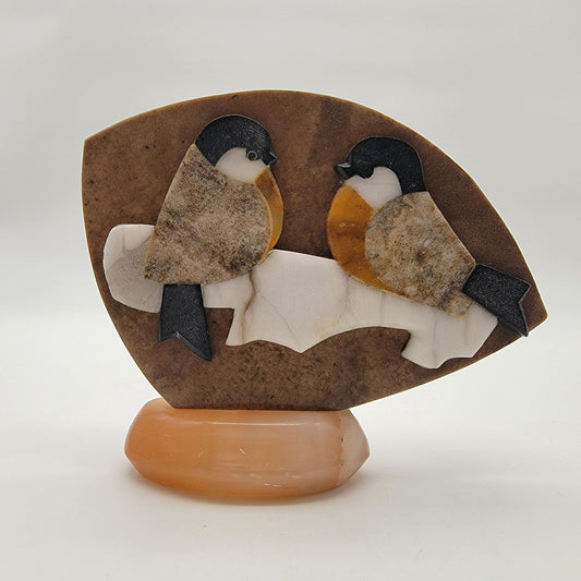 Vintage USSR Gemstone Bird Sculpture On Calcite Base