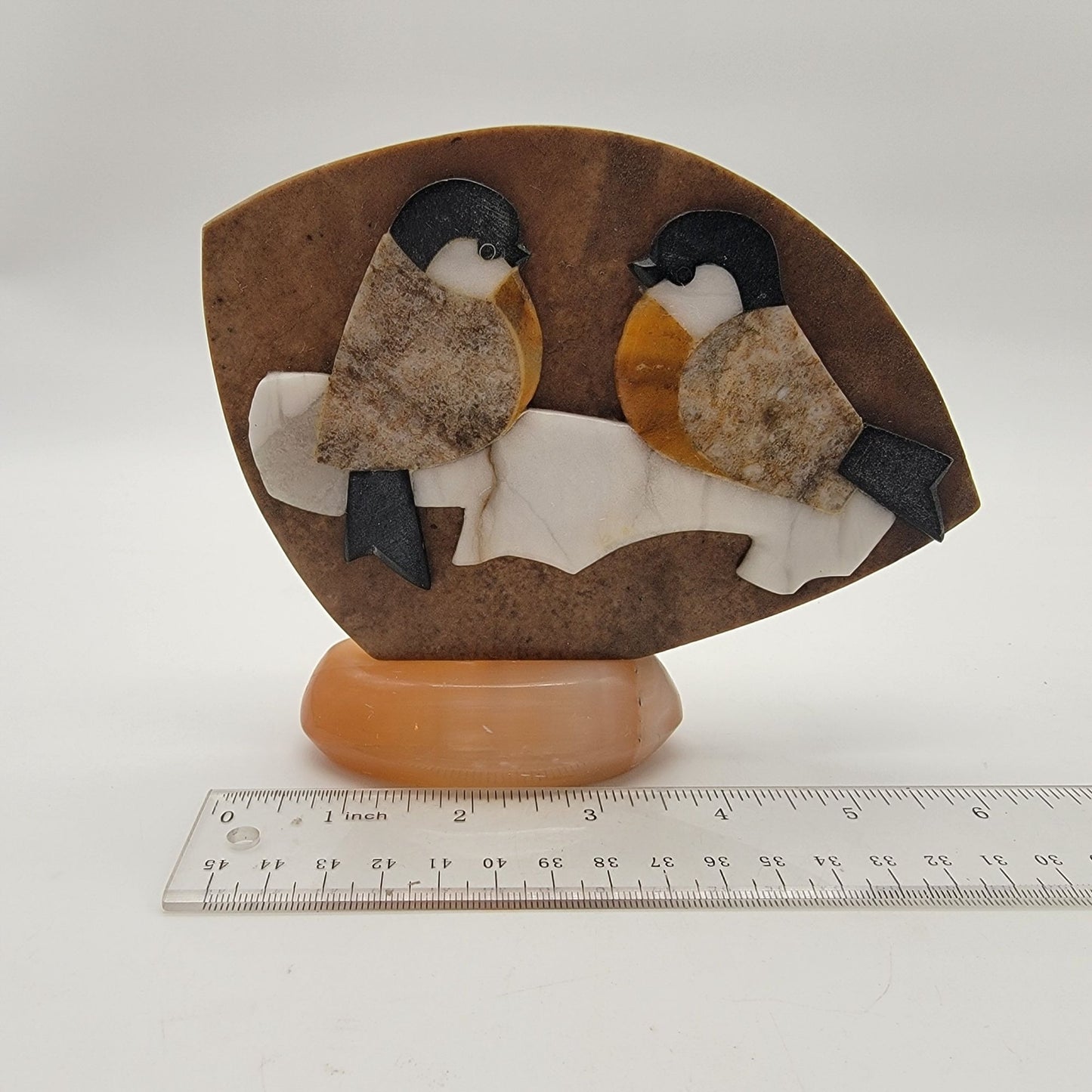 Vintage USSR Gemstone Bird Sculpture On Calcite Base