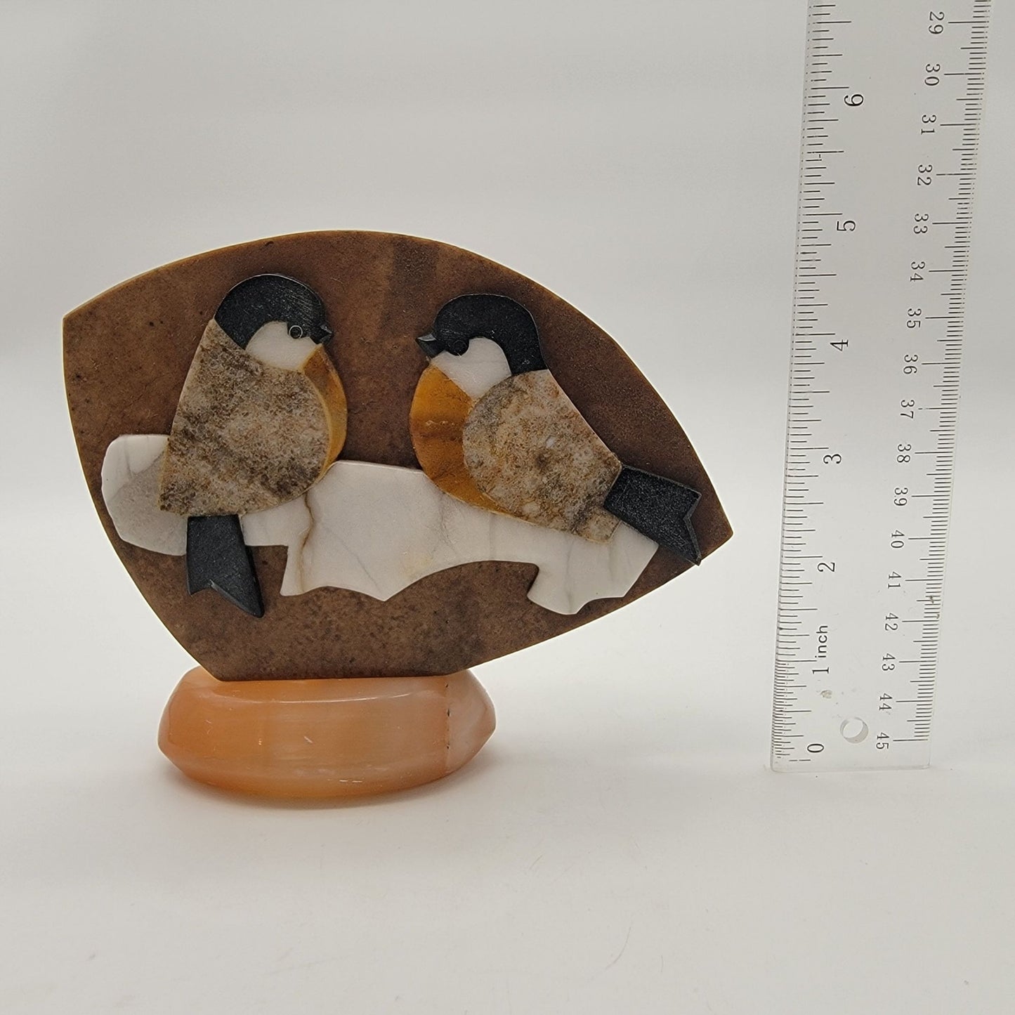 Vintage USSR Gemstone Bird Sculpture On Calcite Base
