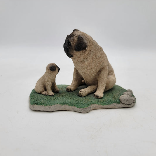 Vintage Sandicast Pug Dog Figurine Mother & Pup By Sandra Brue