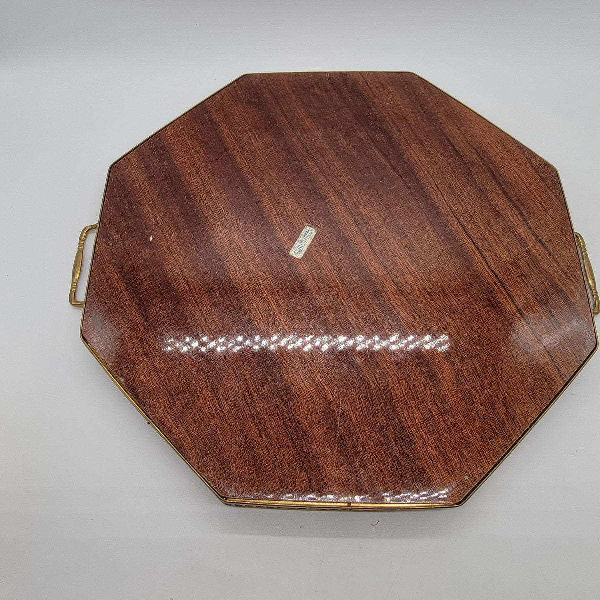1960s Italian Sorrento Marquetry Wood Serving Tray With Brass Handles
