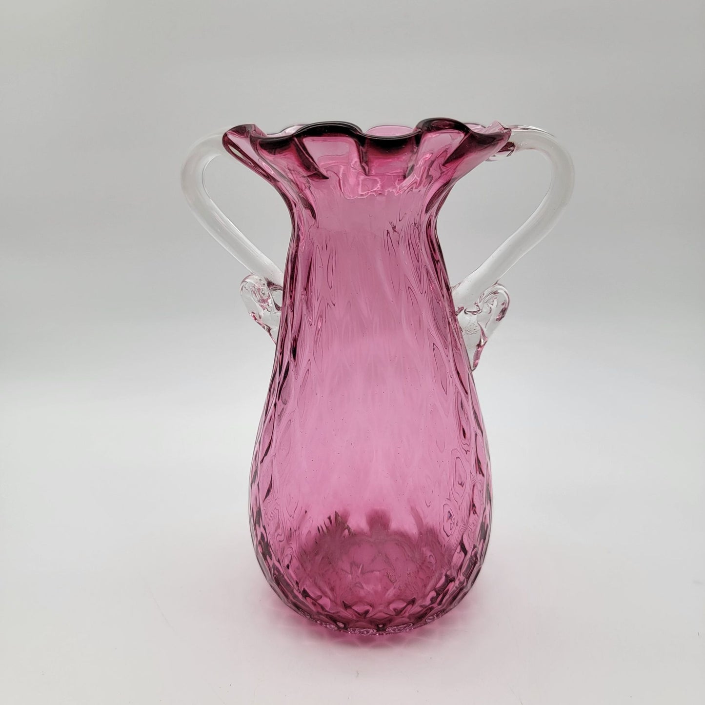 Vintage Rossi Diamond Optic Cranberry Glass Vase