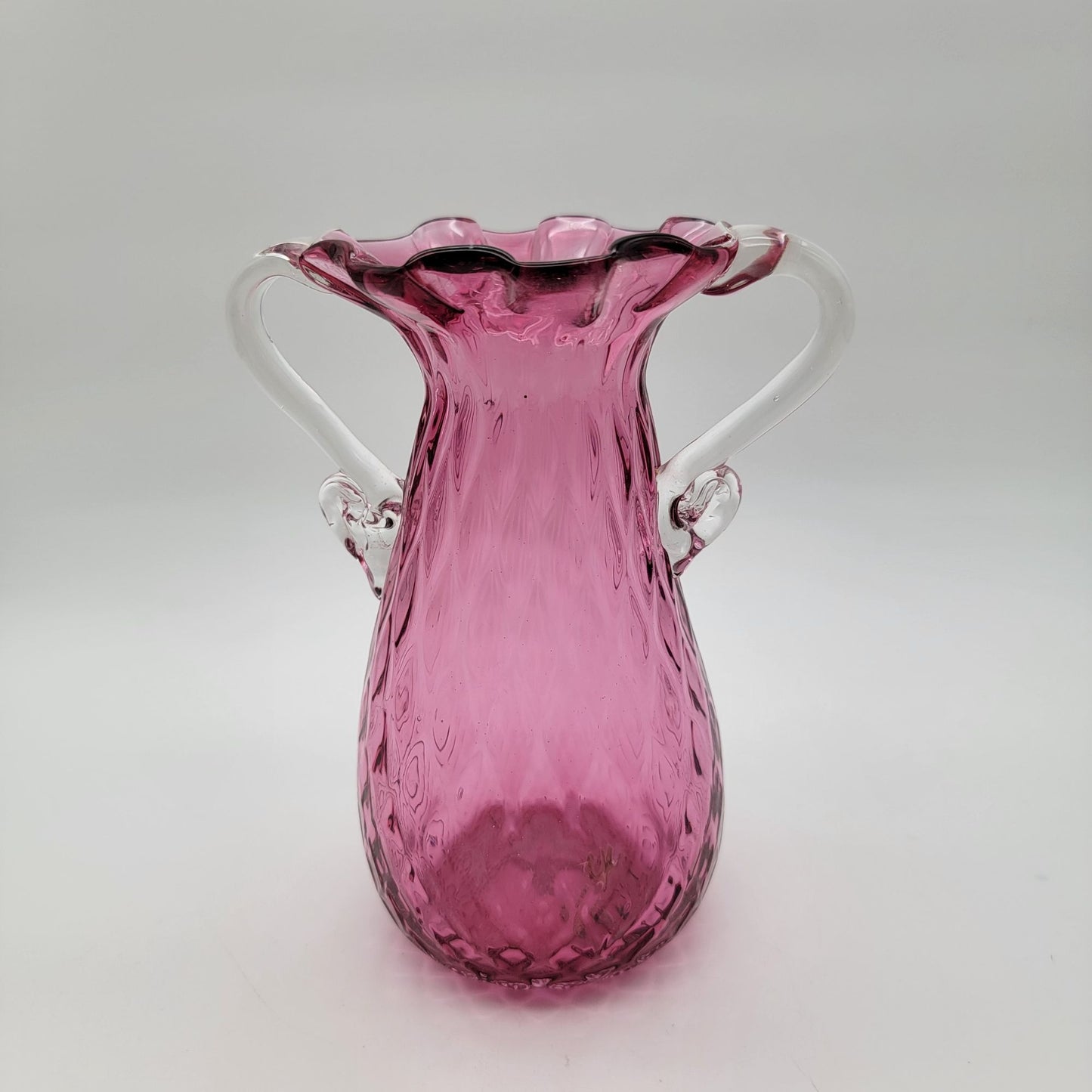 Vintage Rossi Diamond Optic Cranberry Glass Vase