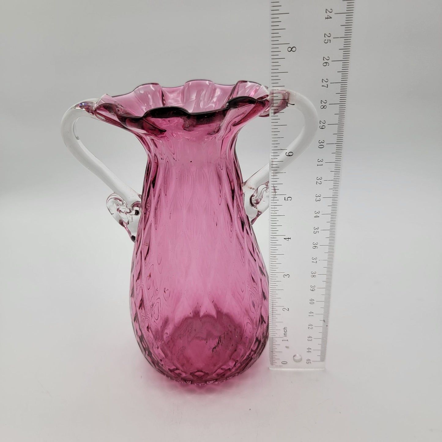 Vintage Rossi Diamond Optic Cranberry Glass Vase