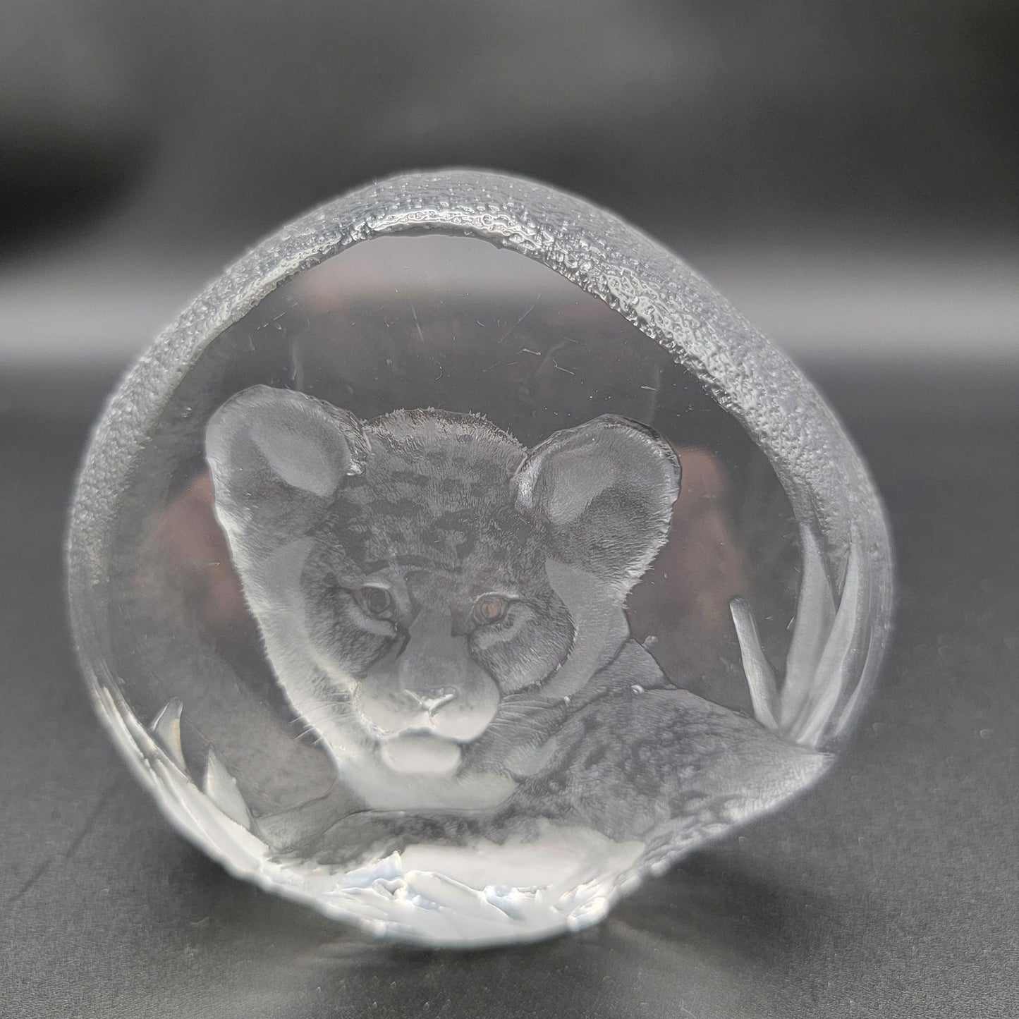 Mats Jonasson Crystal Leopard Cub Paperweight Signed M Jonasson Sweden