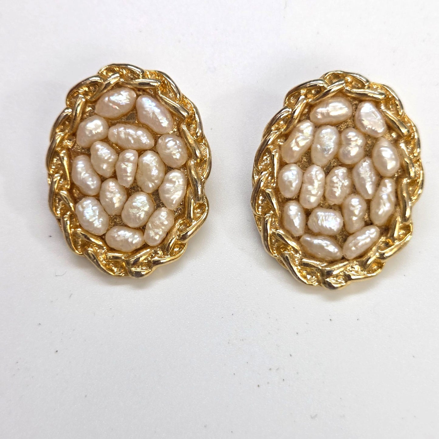 Vintage Freshwater Pearl Cluster Clip-On Earrings