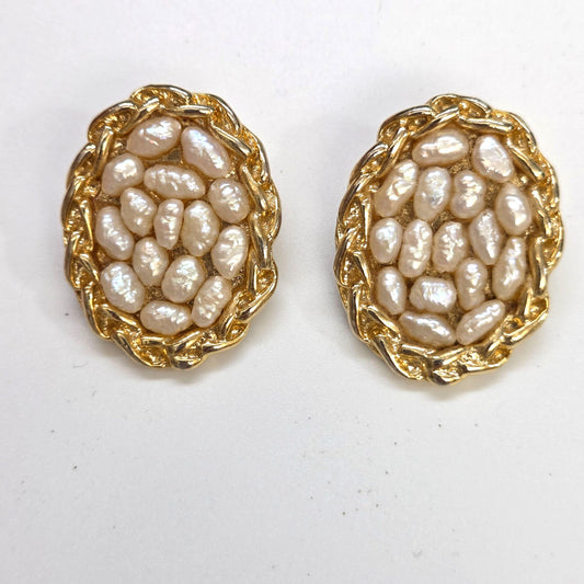 Vintage Freshwater Pearl Cluster Clip-On Earrings