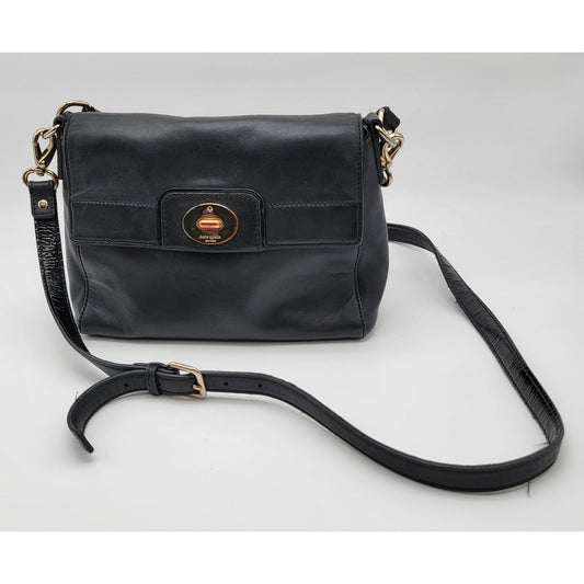 Kate Spade Black Leather Twist Lock Handbag With Crossbody Strap
