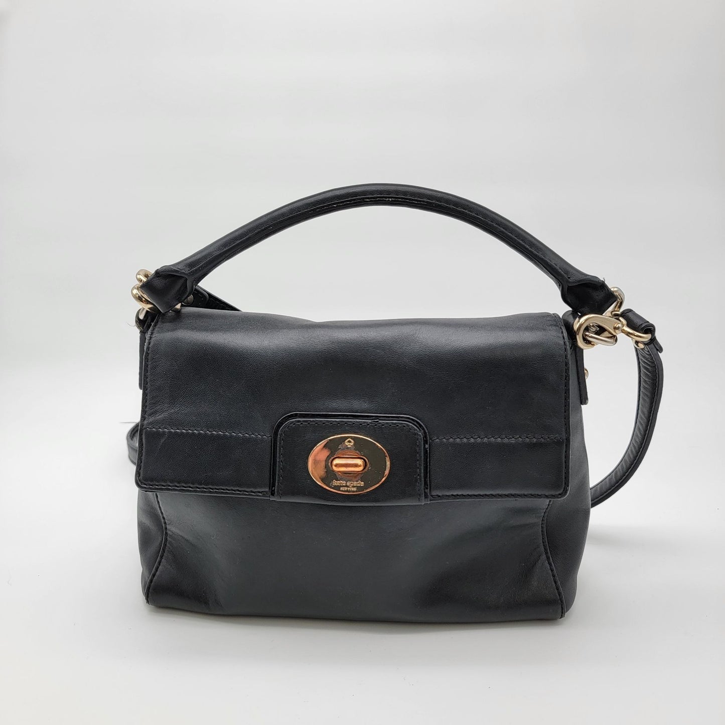 Kate Spade Black Leather Twist Lock Handbag With Crossbody Strap