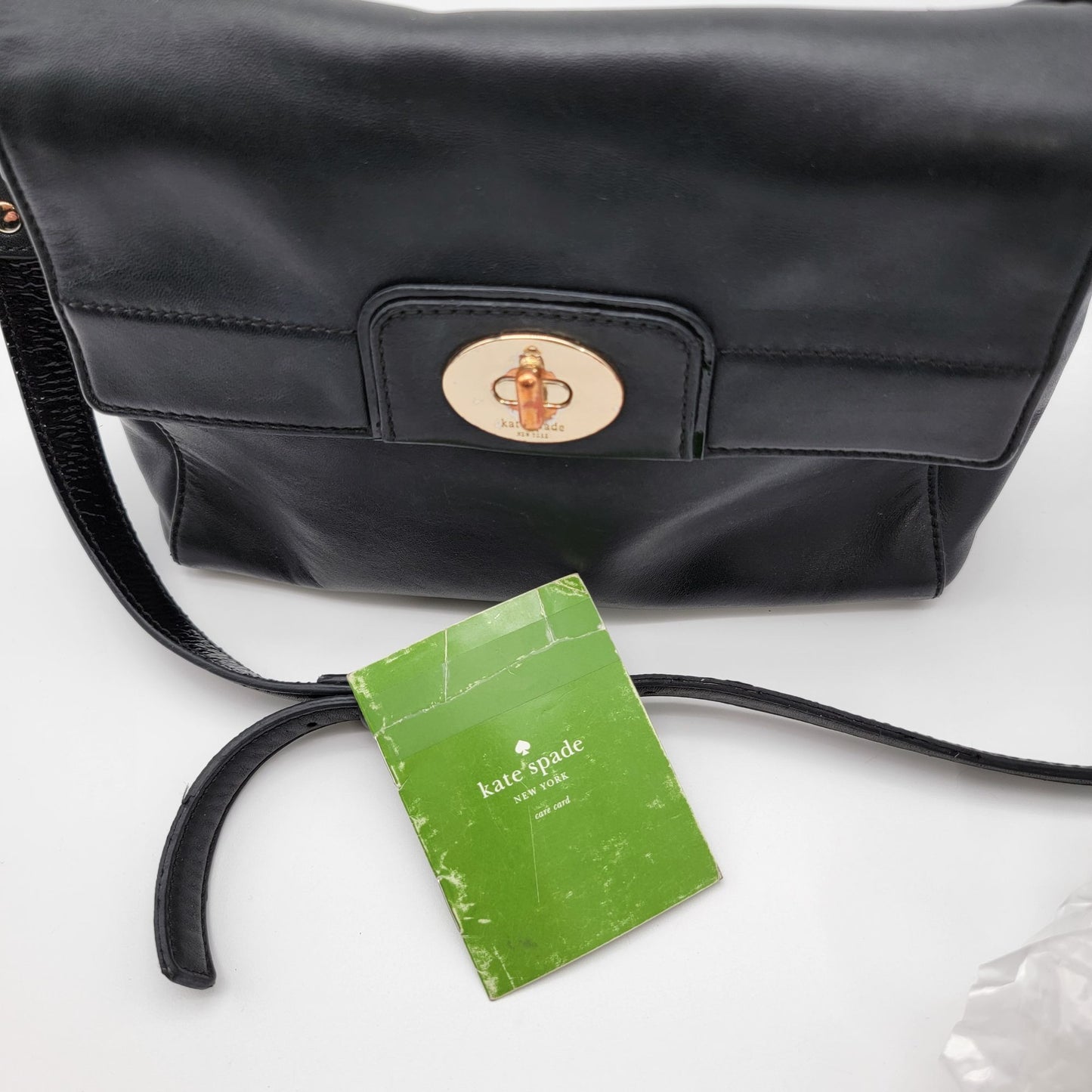 Kate Spade Black Leather Twist Lock Handbag With Crossbody Strap