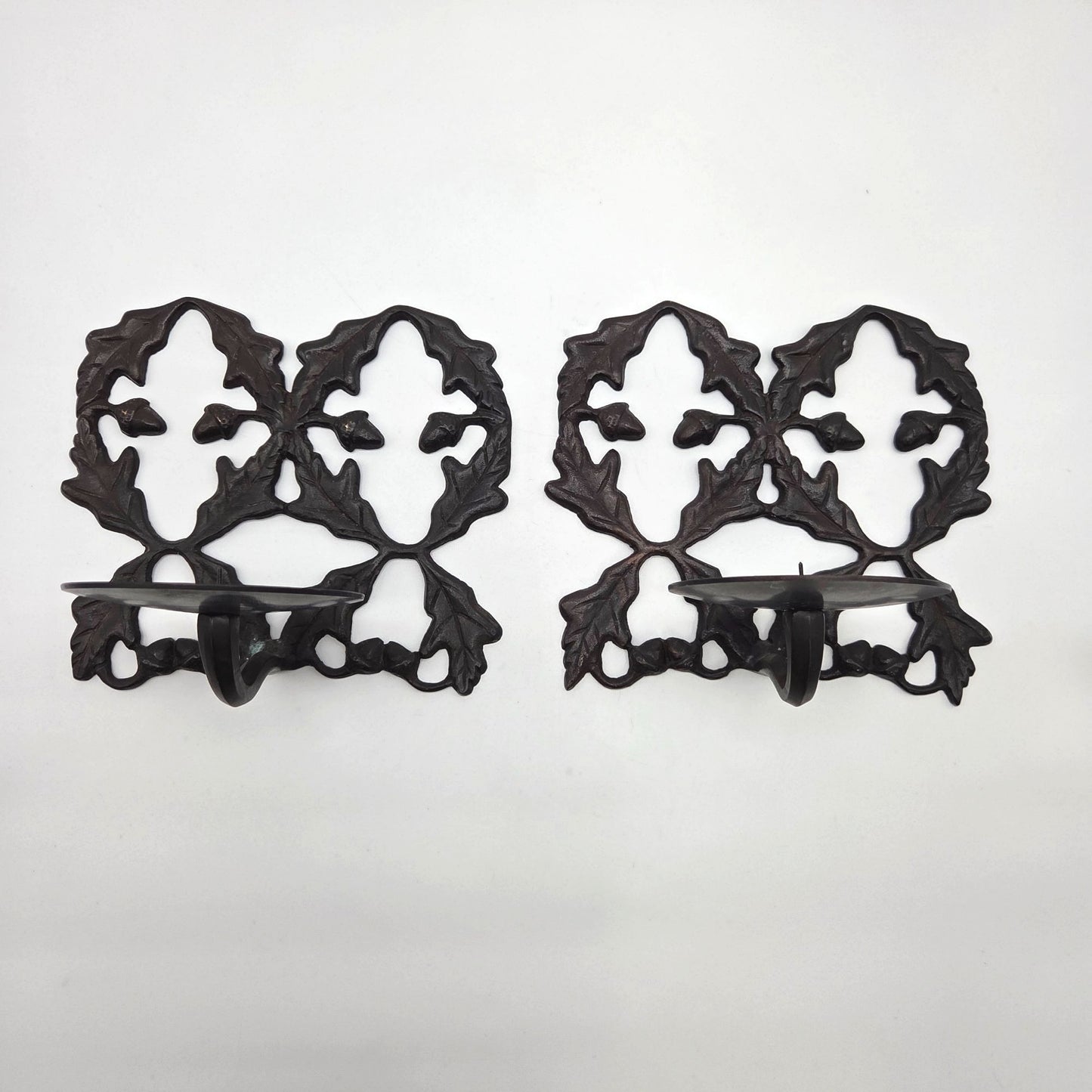 Pair of Cast Iron Acorn & Oak Leaf Wall Candle Sconces