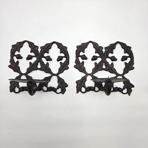 Pair of Cast Iron Acorn & Oak Leaf Wall Candle Sconces