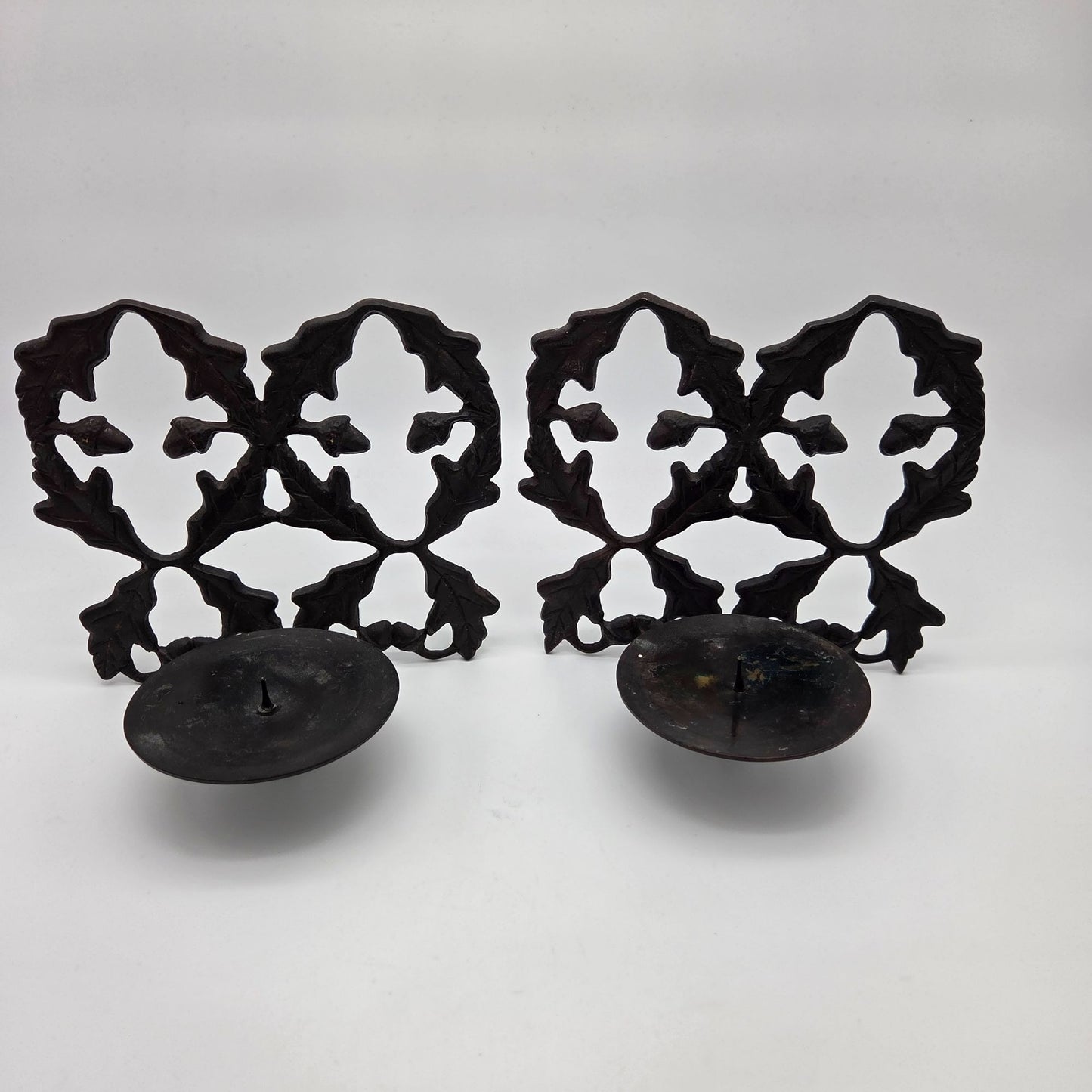 Pair of Cast Iron Acorn & Oak Leaf Wall Candle Sconces